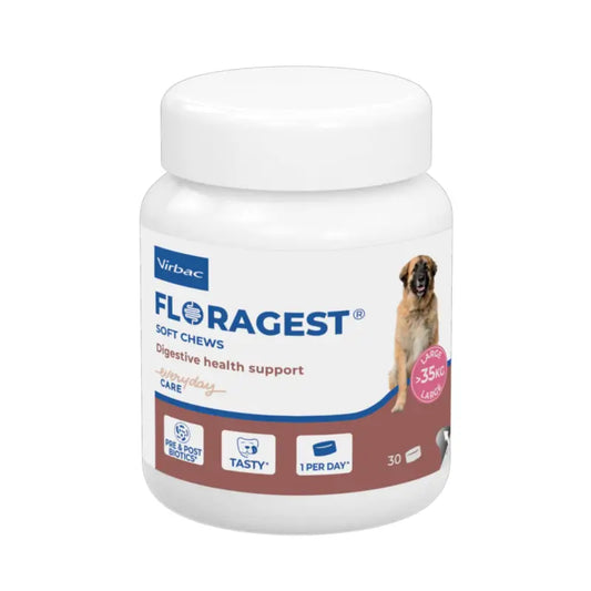 Virbac Floragest® Soft Chews - Integratore alimentare per la digestione per cani di taglia grande 1 confezione da 30 compresse masticabili