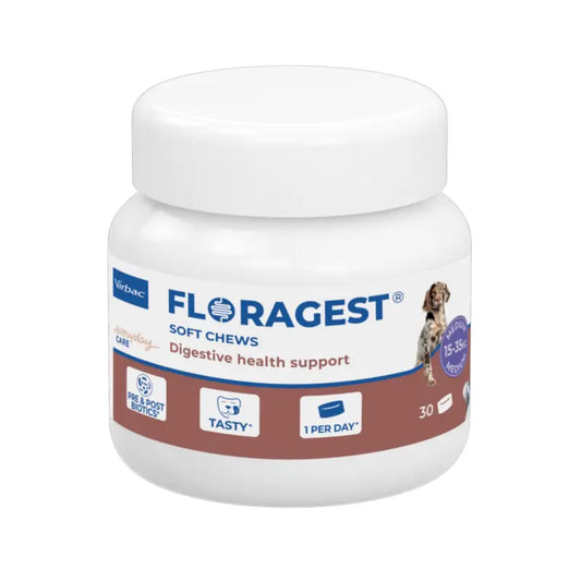 Virbac Floragest® Soft Chews - Integratore alimentare per la digestione per cani di taglia media 1 confezione da 30 compresse masticabili