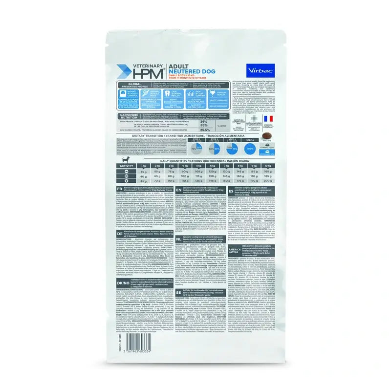 Virbac Hpm Adult Dog Neutered Small & Toy 1,5kg, alimento per cani