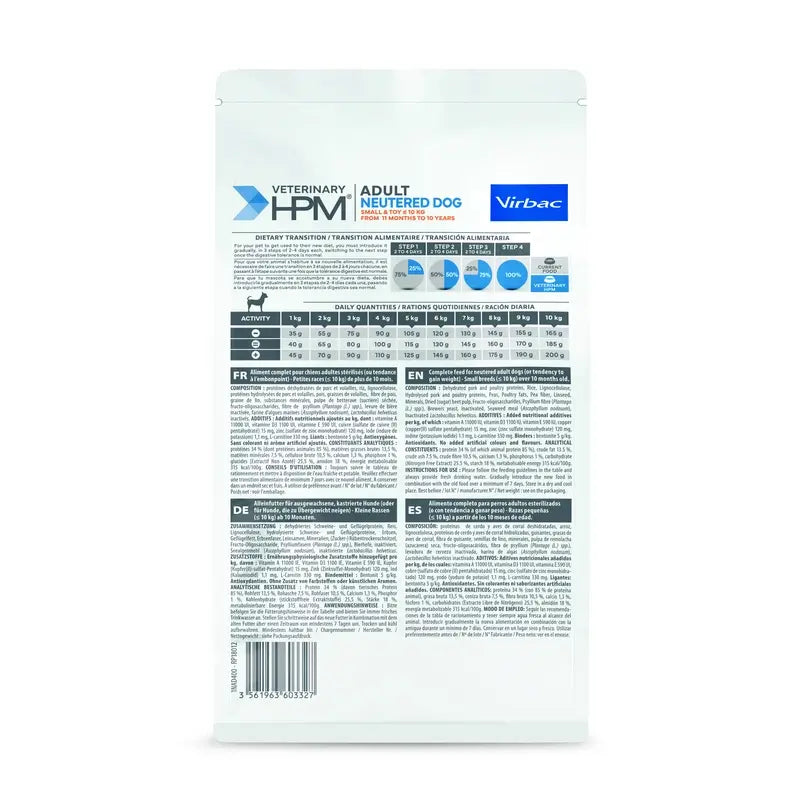 Virbac Hpm Adult Dog Neutered Small & Toy 400g, alimento per cani