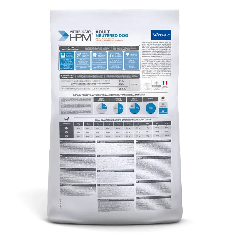 Virbac Hpm Adult Dog Neutered Small & Toy 7kg, cibo per cani