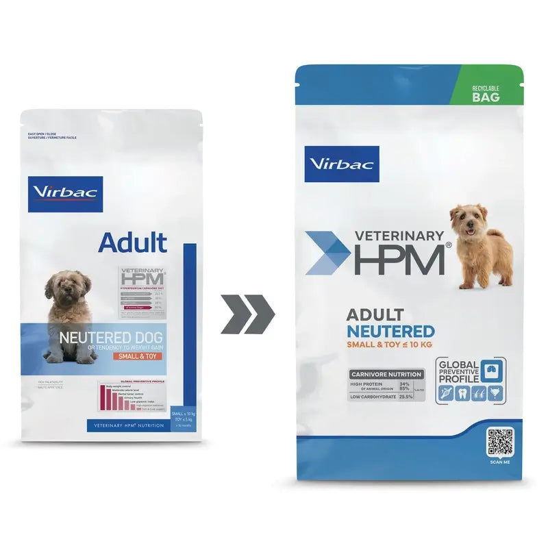 Virbac Hpm Adult Dog Neutered Small & Toy 7kg, cibo per cani