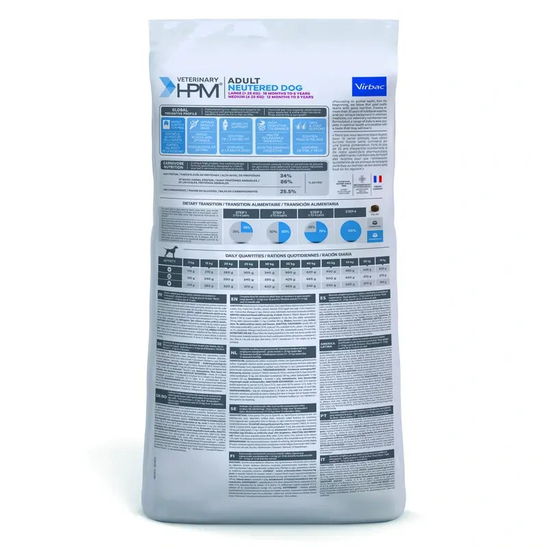 Virbac Hpm Adult Neutered Dogs Large & Medium 12Kg cibo per cani, cibo per cani