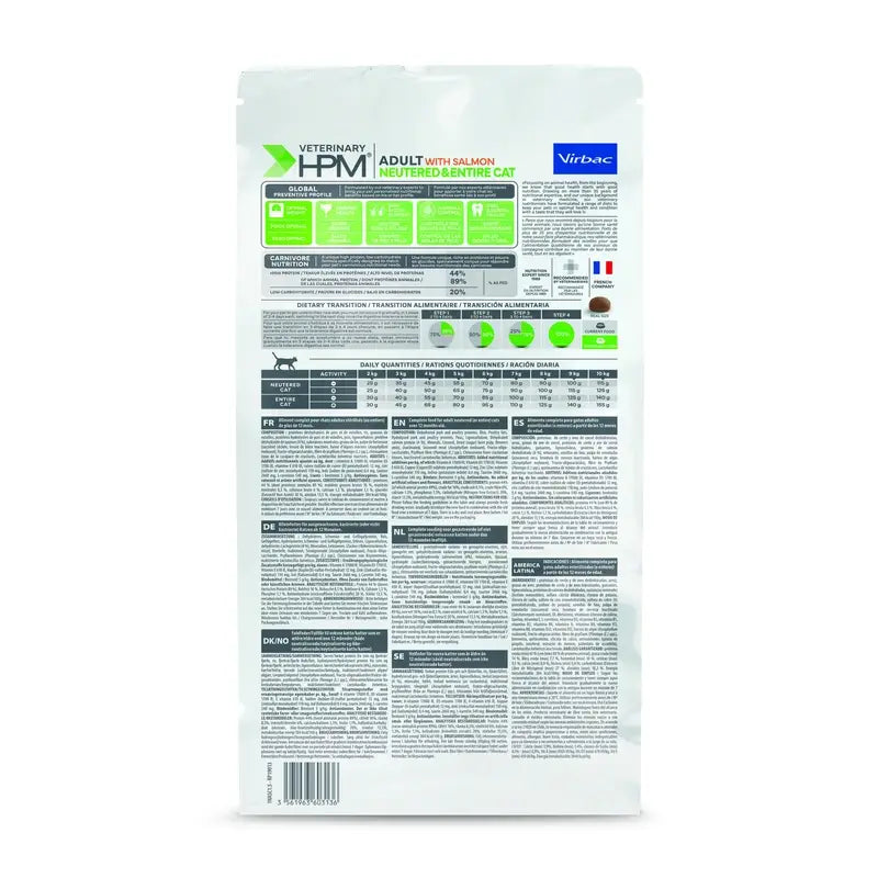 Virbac Hpm Adult Salmon Neutered & Entire Cat Food 1,5 Kg, cibo per gatti