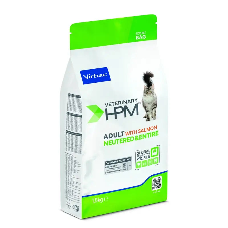 Virbac Hpm Adult Salmon Neutered & Entire Cat Food 1,5 Kg, cibo per gatti