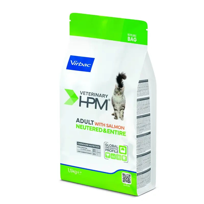 Virbac Hpm Adult Salmon Neutered & Entire Cat Food 1,5 Kg, cibo per gatti