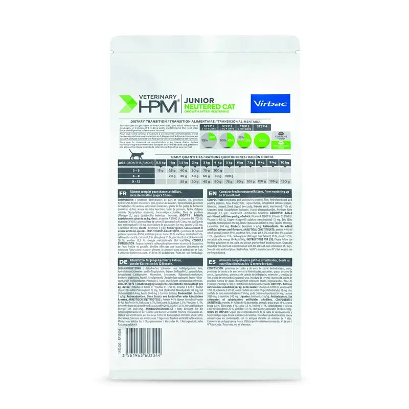 Virbac Hpm Feline Junior Neutered 400 g, cibo per gatti