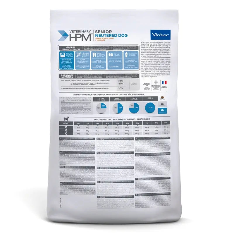 Virbac Hpm Senior Dog Neutered Small & Toy 7kg, alimento per cani
