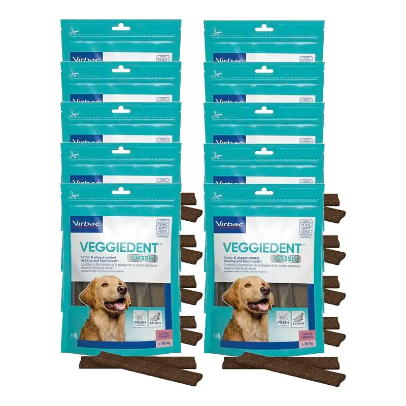 Virbac Veggiedent Fr3sh L, snack dentale per cani di taglia grande, confezione da 10 unità