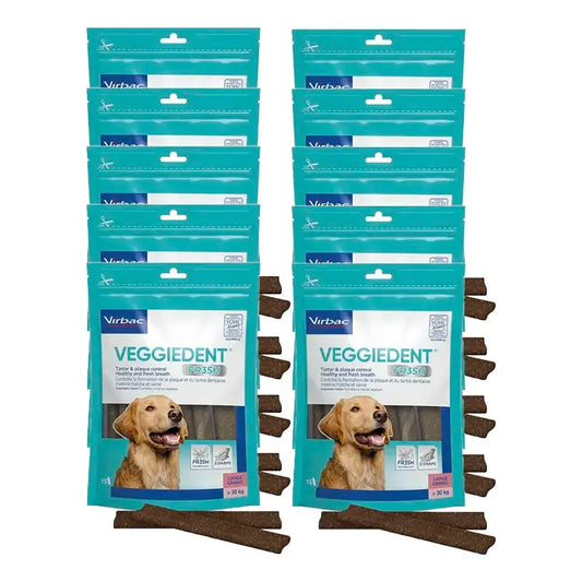 Virbac Veggiedent Fr3sh L, snack dentale per cani di taglia grande, confezione da 10 unità