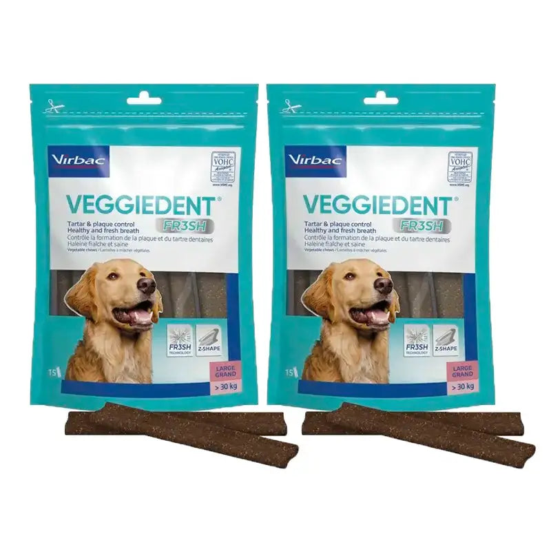 Virbac Veggiedent Fr3sh L, snack dentale per cani di taglia grande, confezione da 2 unità