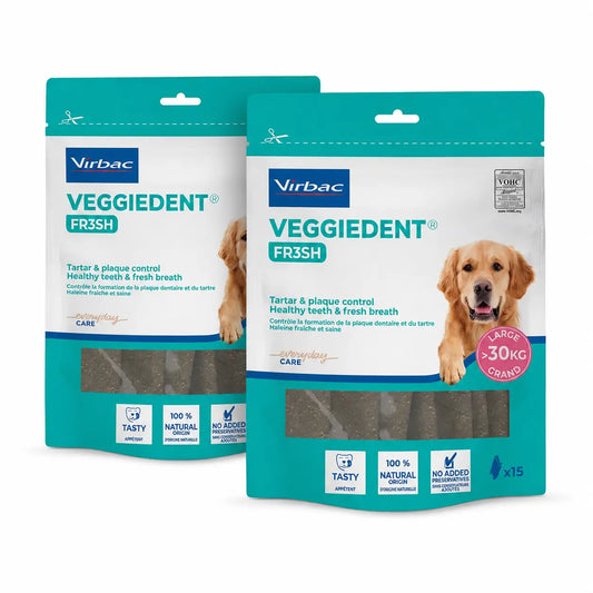 Virbac Veggiedent Fr3sh L, snack dentale per cani di taglia grande, confezione da 2 unità