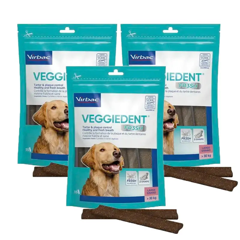 Virbac Veggiedent Fr3sh L, snack dentale per cani di taglia grande, confezione da 3 unità