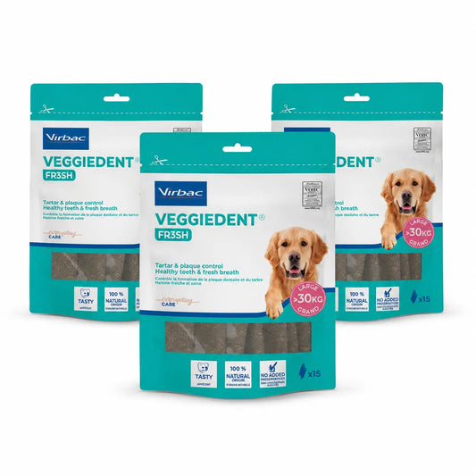Virbac Veggiedent Fr3sh L, snack dentale per cani di taglia grande, confezione da 3 unità