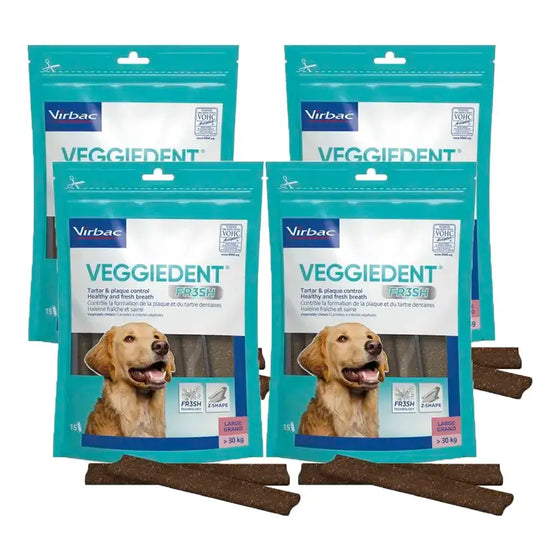 Virbac Veggiedent Fr3sh L, snack dentale per cani di taglia grande, confezione da 4 unità