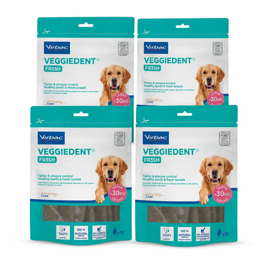 Virbac Veggiedent Fr3sh L, snack dentale per cani di taglia grande, confezione da 4 unità