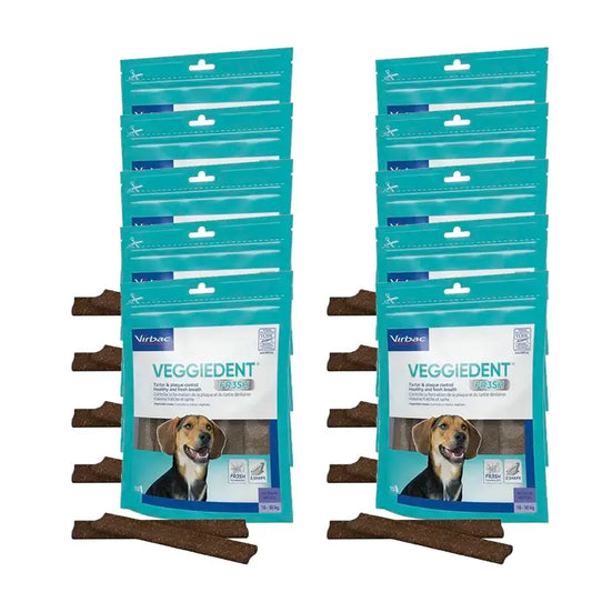 Virbac Veggiedent Fr3sh M, snack dentale per cani di taglia media, confezione da 10 unità