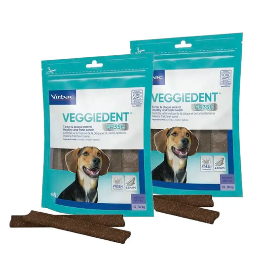 Virbac Veggiedent Fr3sh M, snack dentale per cani di media taglia, confezione da 2 unità
