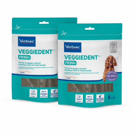 Virbac Veggiedent Fr3sh M, snack dentale per cani di media taglia, confezione da 2 unità