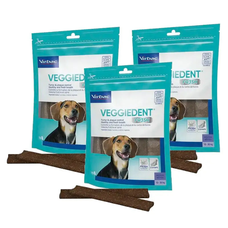 Virbac Veggiedent Fr3sh M, snack dentale per cani di taglia media, confezione da 3 unità