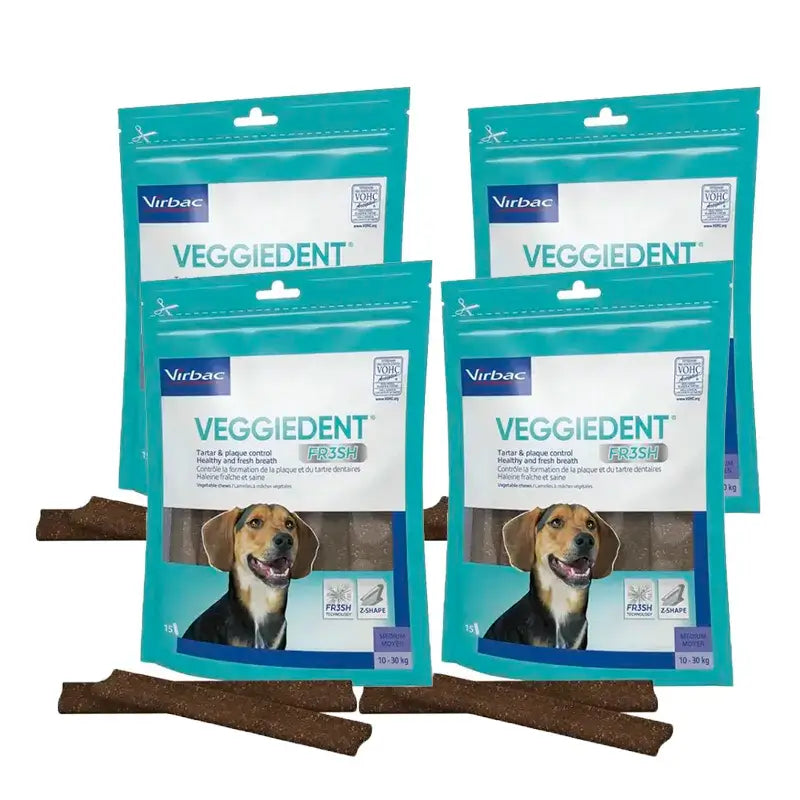 Virbac Veggiedent Fr3sh M, snack dentale per cani di taglia media, confezione da 4 unità