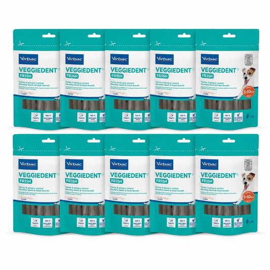 Virbac Veggiedent Fr3sh S, snack dentale per cani di piccola taglia, confezione da 10 unità