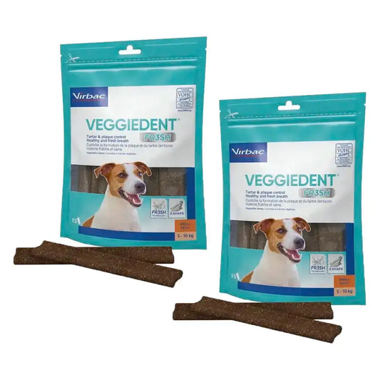 Virbac Veggiedent Fr3sh S, snack dentale per cani di piccola taglia, confezione da 2 unità