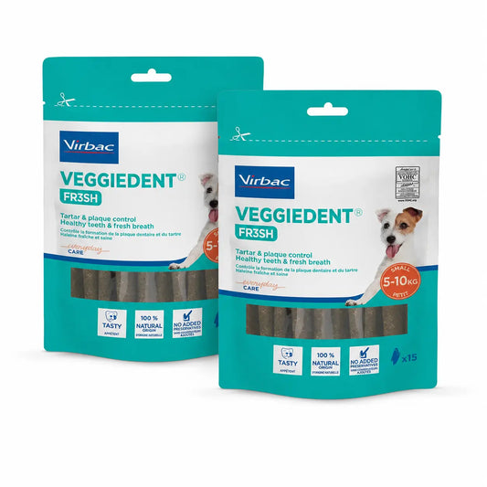 Virbac Veggiedent Fr3sh S, snack dentale per cani di piccola taglia, confezione da 2 unità