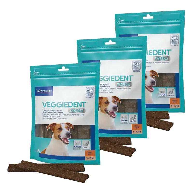 Virbac Veggiedent Fr3sh S, snack dentale per cani di piccola taglia, confezione da 3 unità