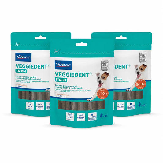 Virbac Veggiedent Fr3sh S, snack dentale per cani di piccola taglia, confezione da 3 unità