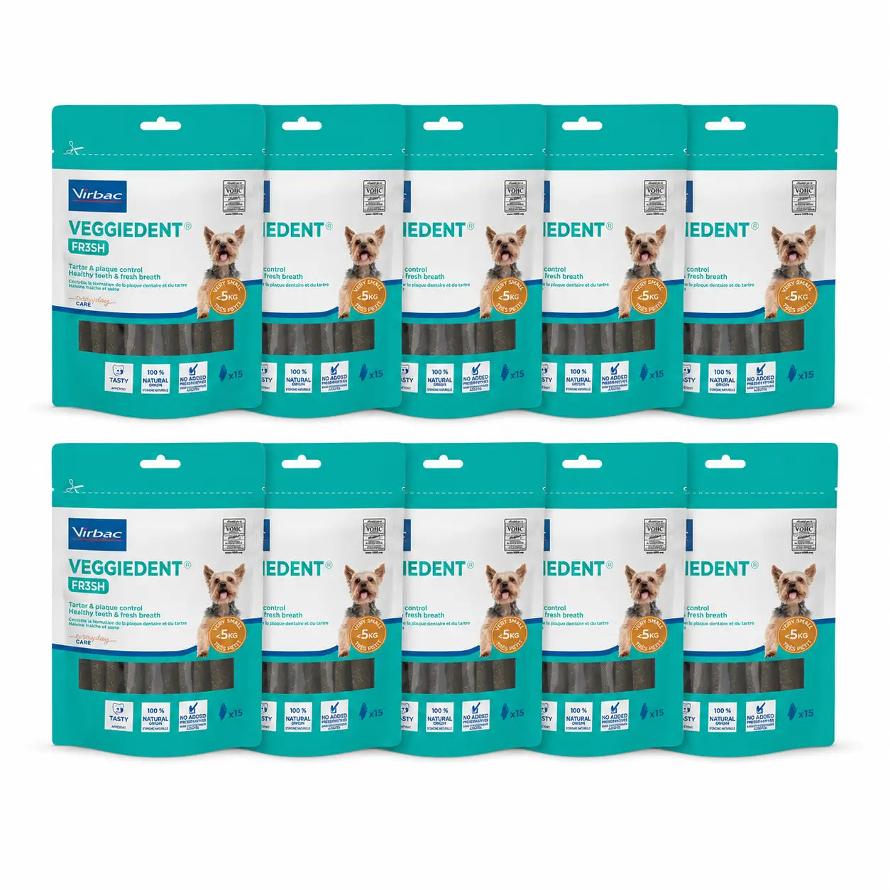 Virbac Veggiedent Fr3sh XS, snack dentali per cani di taglia molto piccola, confezione da 10 unità