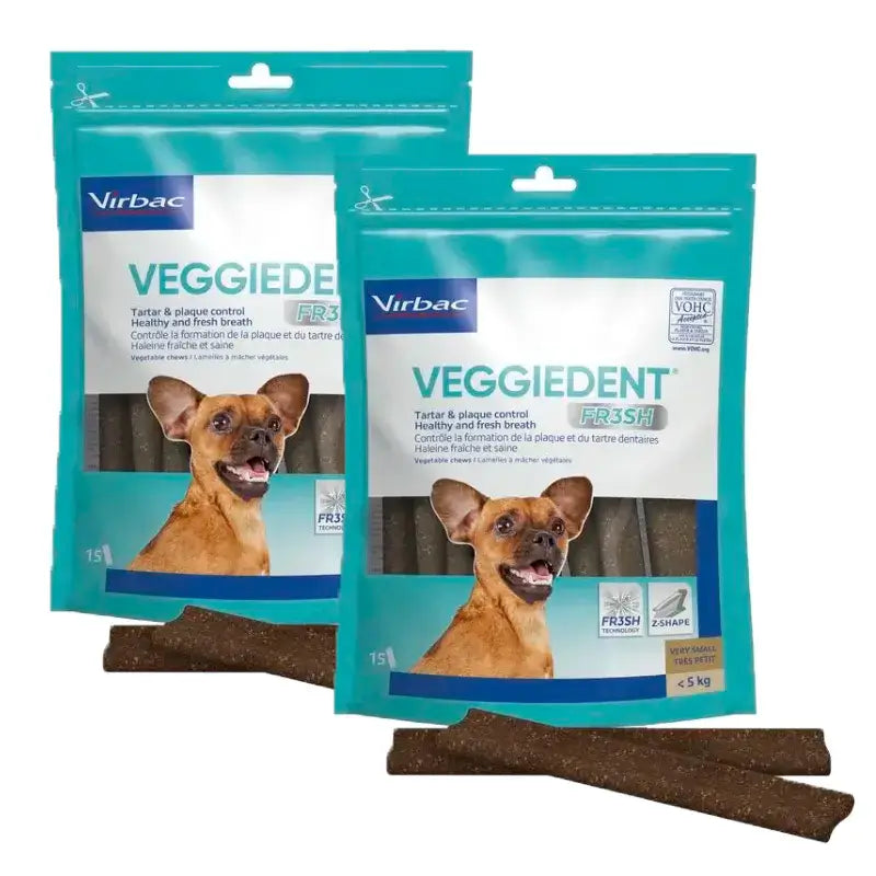 Virbac Veggiedent Fr3sh XS, snack dentali per cani di taglia molto piccola, confezione da 2 unità