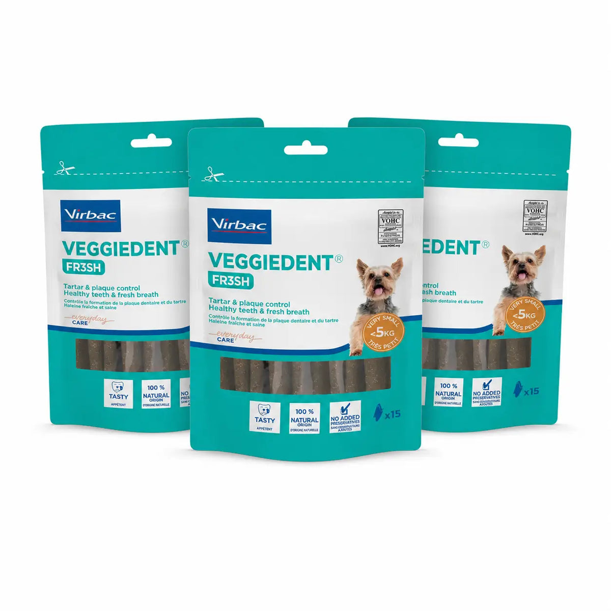 Virbac Veggiedent Fr3sh XS, snack dentali per cani di taglia molto piccola, confezione da 3 unità