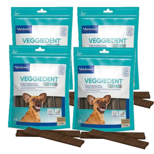 Virbac Veggiedent Fr3sh XS, snack dentali per cani di taglia molto piccola, confezione da 4 unità