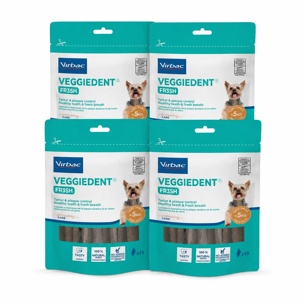 Virbac Veggiedent Fr3sh XS, snack dentali per cani di taglia molto piccola, confezione da 4 unità