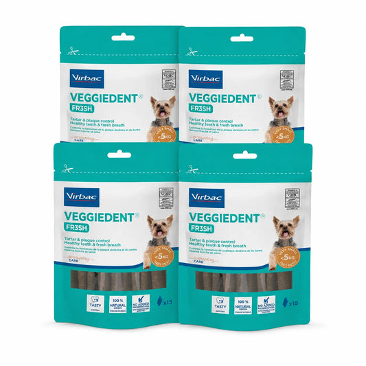 Virbac Veggiedent Fr3sh XS, snack dentali per cani di taglia molto piccola, confezione da 4 unità