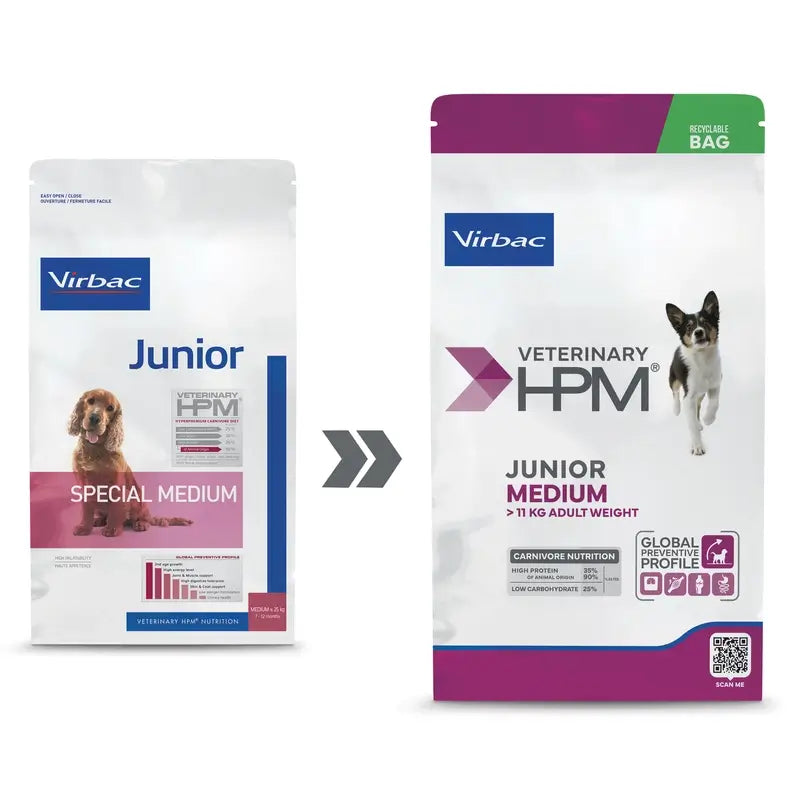 Virbac Veterinary HPM Junior Medium Dog , 12 kg, cibo per cani