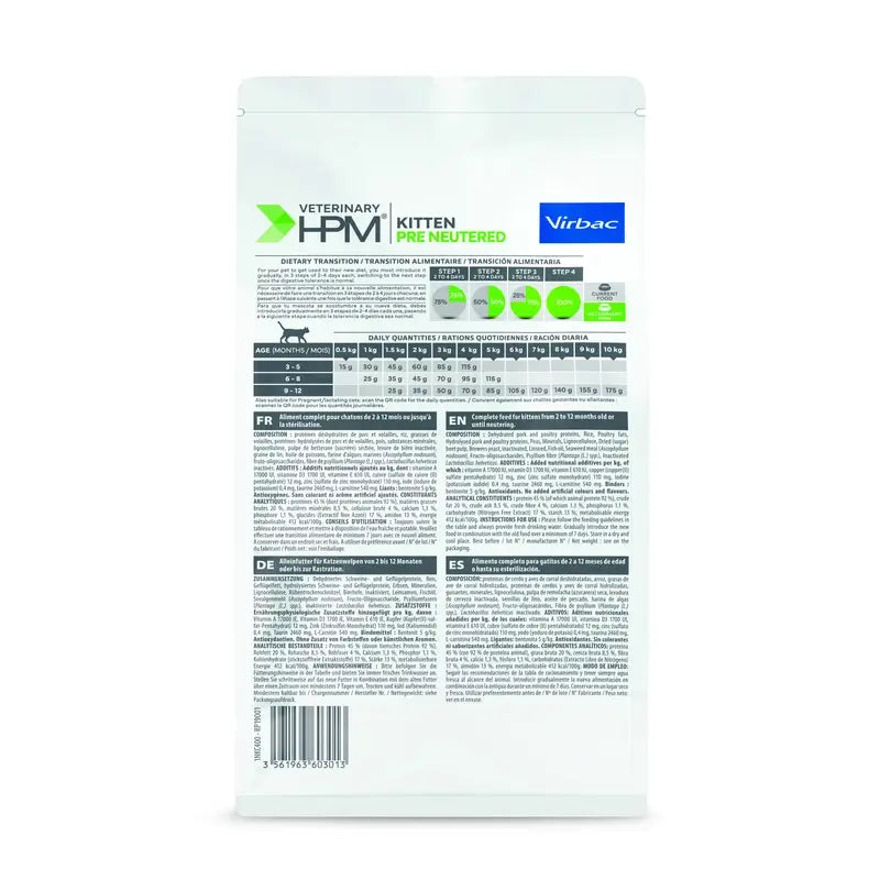 Virbac Veterinary HPM Kitten Pre Neutered Cat , 400 g, cibo per gatti