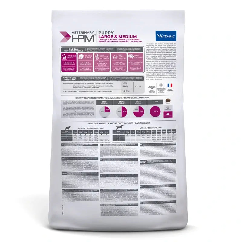 Virbac Veterinary HPM Puppy Large & Medium Dog , 7 kg, Alimento per cani