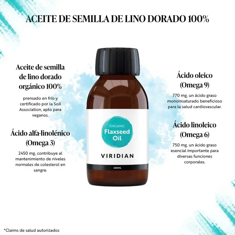 Olio di semi di lino dorato Viridian 200Ml. Bio