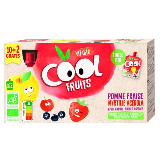 Vitabio Cool Fruits Mela, Fragola e Mirtillo 90 Gr, 12 unità
