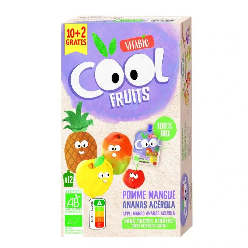 Vitabio Cool Fruits Mela, Mango e Ananas 90 Gr, 12 unità