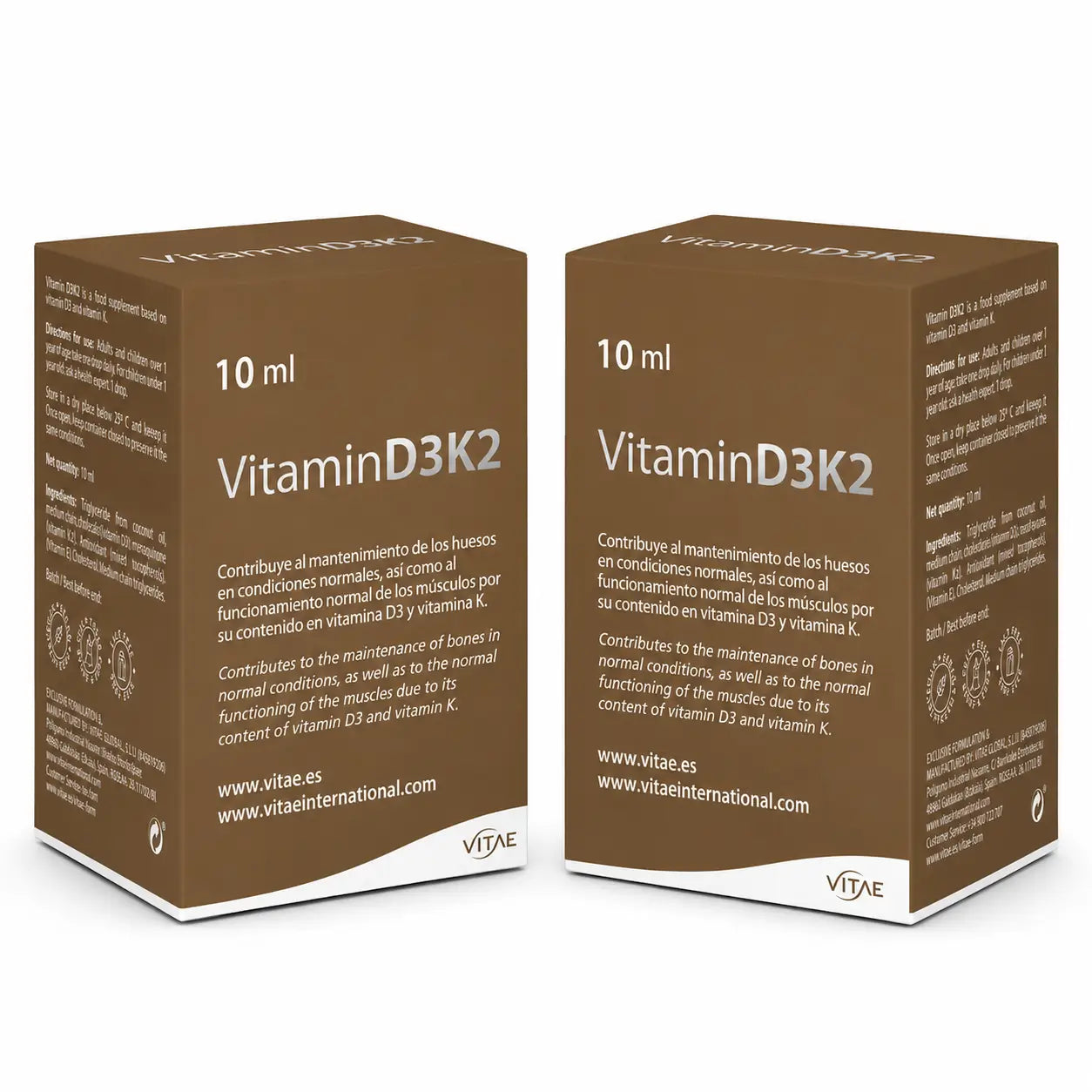 Vitae Health Innovation, S.L. Vitamina D3K2, 10Ml , confezione 2