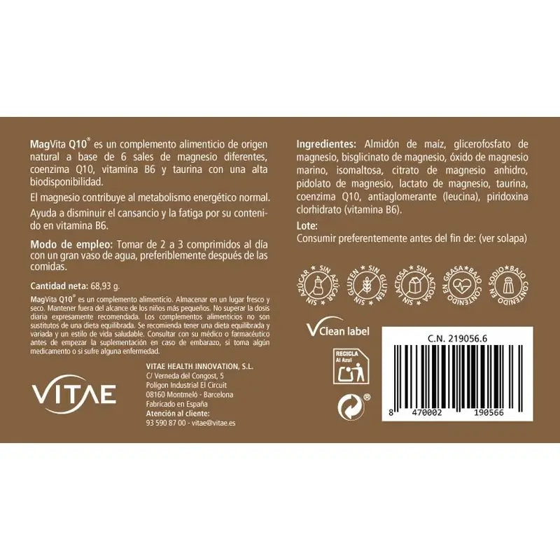 MagVita Q10 60 compresse - Con magnesio, coenzima Q10, vitamina B6 e taurina