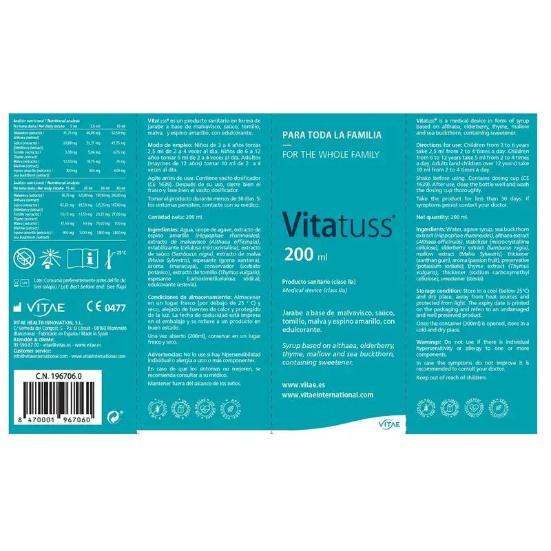 Vitatuss 200 ml - Sciroppo per alleviare la tosse con estratti vegetali