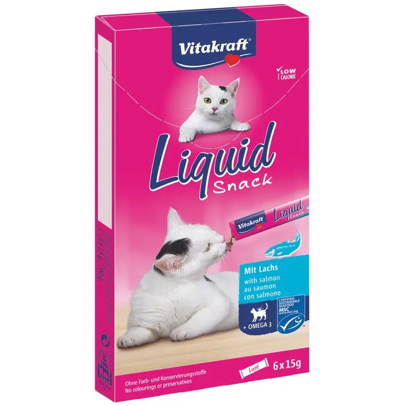 Vitakraft Cat Liquid Snack al salmone con Omega, 11x6 unità