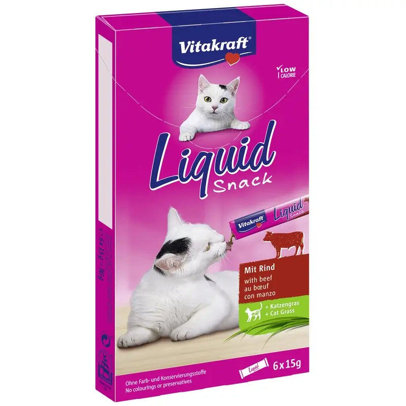 Vitakraft Cat Liquid Snack al manzo con Omega, 11x6 unità