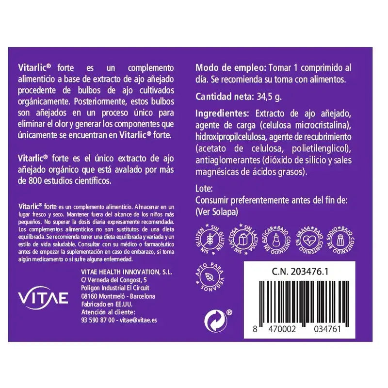 Vitae Vitarlic Forte, 30 Compresse