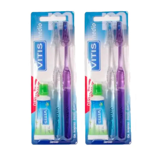 VITIS Spazzolino medio + Dentifricio anti-cavità Confezione 2 x 15 ml