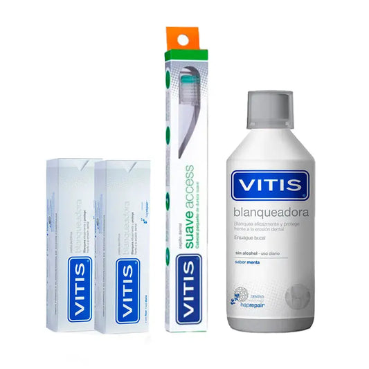 VITIS Whitening Pack (collutorio 500ml + dentifricio 2x100ml + spazzolino morbido)